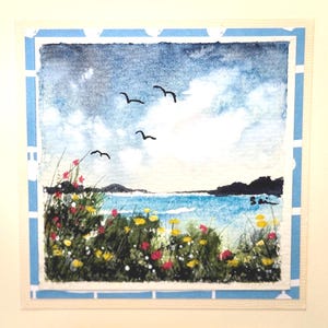 Paisaje Basura Arte Artesanía Local Único Naturaleza Flor Pintura de acuarela original Tarjeta (no una impresión) Pintado a mano Hecho a mano 5 pulgadas cuadradas