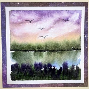 Landschapskaart originele aquarel handgeschilderd (geen afdruk) landschapsschilderij kaart 6 inch