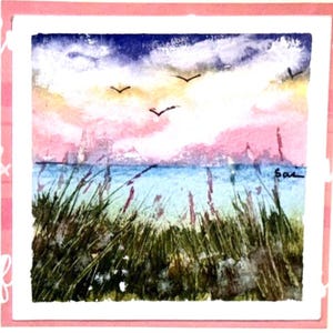 Dipinto originale ad acquerello con paesaggio sulla spiaggia (non una stampa) Dipinto a mano Fatto a mano 6 pollici