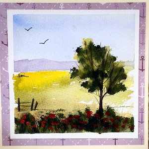 Landschapskaart originele aquarel handgeschilderd (geen afdruk) landschapsschilderij kaart 6 inch