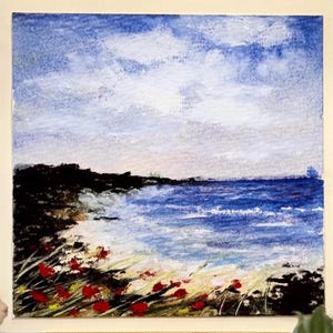 Paesaggio marino Dipinto ad acquerello originale su carta (non una stampa) Dipinto a mano Fatto a mano 4×4 pollici