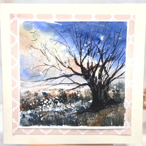 Alberi invernali Paesaggio Paesaggio Vacanza Acquerello originale Dipinto a mano (non una stampa) Paesaggio Dipinto Carta 6 pollici