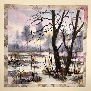 Alberi invernali Paesaggio Paesaggio Vacanza Acquerello originale Dipinto a mano (non una stampa) Paesaggio Dipinto Carta 6 pollici