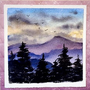 Alberi invernali Paesaggio Paesaggio Vacanza Acquerello originale Dipinto a mano (non una stampa) Paesaggio Dipinto Carta 6 pollici