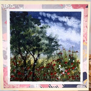 Landschapskaart originele aquarel handgeschilderd (geen afdruk) landschapsschilderij kaart 6 inch
