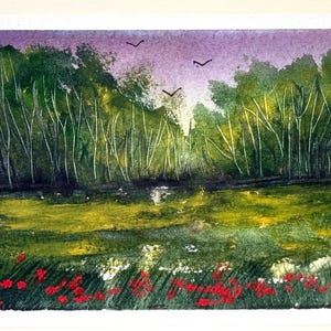Paisagem, lixo, arte, artesanato, local, único, natureza, flor, pintura em aquarela original, cartão (não é uma impressão) pintado à mão, feito à mão, A6