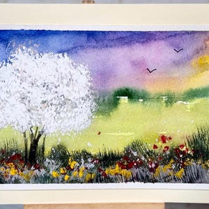 Landschaft Wurf Kunst Handwerk Lokale Einzigartige Natur Blume Original Aquarell Malerei Karte (kein Druck) Handgemalte Handarbeit A6