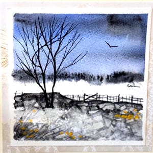 Landschapskaart originele aquarel handgeschilderd (geen afdruk) landschapsschilderij kaart 6 inch