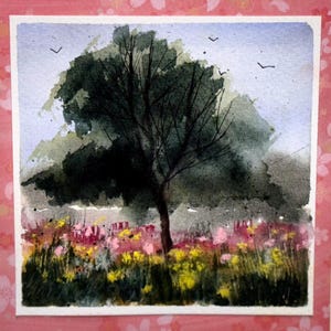 Alberi invernali Paesaggio Paesaggio Vacanza Acquerello originale Dipinto a mano (non una stampa) Paesaggio Dipinto Carta 6 pollici