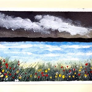 Paisagem, lixo, arte, artesanato, local, único, natureza, flor, pintura em aquarela original, cartão (não é uma impressão) pintado à mão, feito à mão, A6