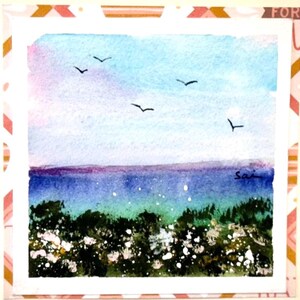 Dipinto originale ad acquerello con paesaggio sulla spiaggia (non una stampa) Dipinto a mano Fatto a mano 6 pollici