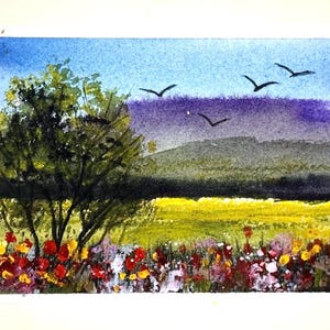 Paesaggio Rifiuti Arte Artigianato Locale Unico Natura Fiore Originale Acquerello Dipinto Carta (non una stampa) Dipinto a mano Fatto a mano A6
