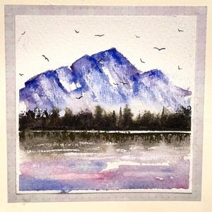 Paesaggio di montagna Paesaggio Vacanza Acquerello originale Dipinto a mano (non una stampa) Dipinto di paesaggio Carta da 6 pollici