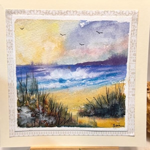 Paesaggio di fiori Vacanza Acquerello originale dipinto a mano (non una stampa) Dipinto di paesaggio Carta da 6 pollici