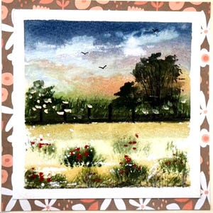 Alberi invernali Paesaggio Paesaggio Vacanza Acquerello originale Dipinto a mano (non una stampa) Paesaggio Dipinto Carta 6 pollici