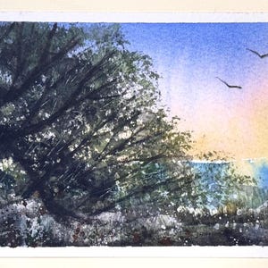 Paisagem, lixo, arte, artesanato, local, único, natureza, flor, pintura em aquarela original, cartão (não é uma impressão) pintado à mão, feito à mão, A6