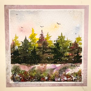 Bellissimi fiori, paesaggio, vacanza, acquerello originale dipinto a mano (non una stampa), carta per pittura di paesaggio, 6 pollici