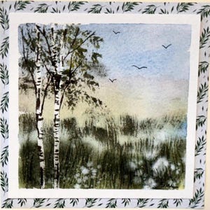 Alberi invernali Paesaggio Paesaggio Vacanza Acquerello originale Dipinto a mano (non una stampa) Paesaggio Dipinto Carta 6 pollici