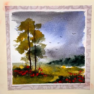 Alberi invernali Paesaggio Paesaggio Vacanza Acquerello originale Dipinto a mano (non una stampa) Paesaggio Dipinto Carta 6 pollici