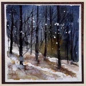 Carte de peinture aquarelle originale paysage (pas une impression) Peint à la main à la main 5 pouces carrés