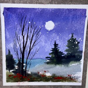 Landschapskaart originele aquarel handgeschilderd (geen afdruk) landschapsschilderij kaart 6 inch