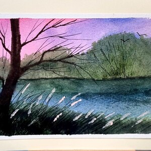 Paisagem, lixo, arte, artesanato, local, único, natureza, flor, pintura em aquarela original, cartão (não é uma impressão) pintado à mão, feito à mão, A6