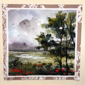 Alberi invernali Paesaggio Paesaggio Vacanza Acquerello originale Dipinto a mano (non una stampa) Paesaggio Dipinto Carta 6 pollici