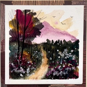 Alberi invernali Paesaggio Paesaggio Vacanza Acquerello originale Dipinto a mano (non una stampa) Paesaggio Dipinto Carta 6 pollici