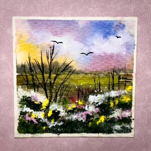 風景オリジナル水彩画カード（印刷ではありません）手描きハンドメイド6平方インチ