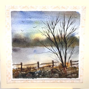 Alberi invernali Paesaggio Paesaggio Vacanza Acquerello originale Dipinto a mano (non una stampa) Paesaggio Dipinto Carta 6 pollici
