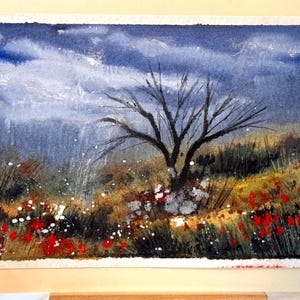 Paisagem, lixo, arte, artesanato, local, único, natureza, flor, pintura em aquarela original, cartão (não é uma impressão) pintado à mão, feito à mão, A6