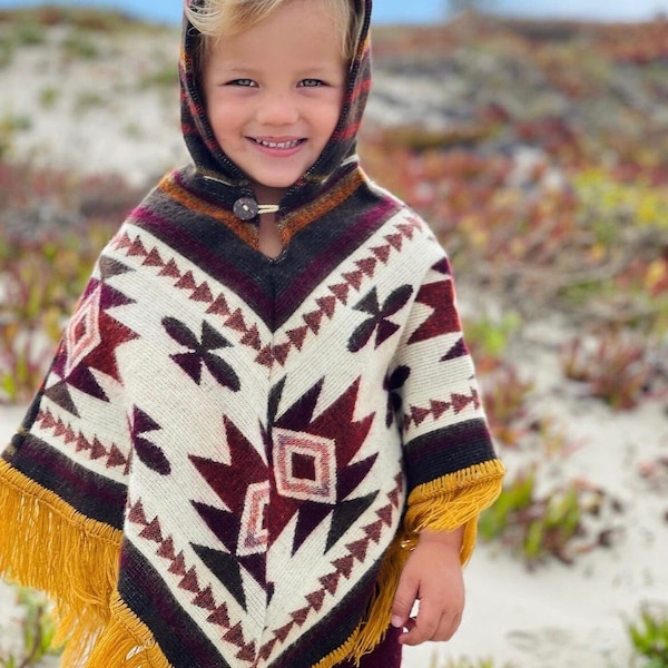 Kids Poncho | Size 4 | | Alpaca Poncho  | Fringe Poncho | Boho Poncho | Pullover Poncho | Hooded Poncho | Handmade