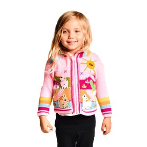 Kids Sweater Cardigan with Embroidered Details , Hooded Jacket, Girl Boy Sweater, Jumper, Handmade, Babyshower Gift, Newborn Gift Pink