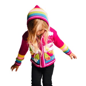Kids Sweater Cardigan with Embroidered Details , Hooded Jacket, Girl Boy Sweater, Jumper, Handmade, Babyshower Gift, Newborn Gift image 3