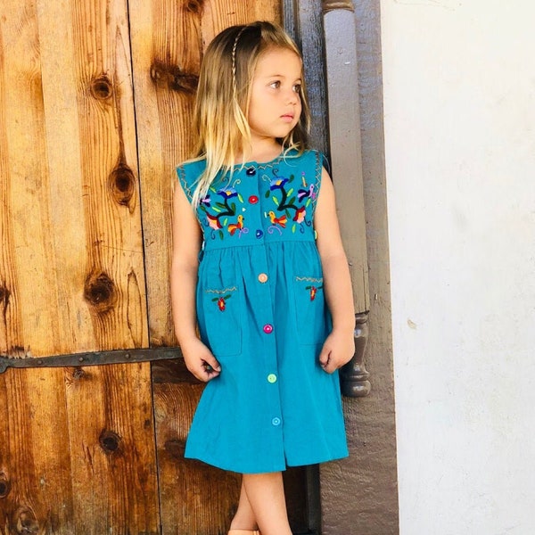 Girl's Dress | 100 % Cotton | Hand-embroidery | Toddler Dress | Baby Dress | Summer Dress | Mexican Fiesta Birthday Coco  | Baby Shower Gift