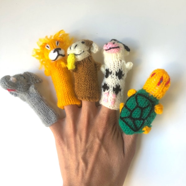 Stocking STUFFER 7 Handknitted Finger Puppets - Animal Finger Puppets|Superhero Finger Puppets Barnyard  Babyshower Gift| Teachers Gift