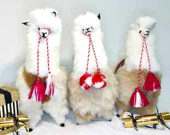 Llama rellena de piel de lana de alpaca extra grande de 15 pulgadas para guardería, oficina, hogar