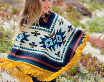 Alpaca  Poncho Size 6 | Children's Poncho  | Fringe Poncho | Kids Poncho | Boho Poncho | Pullover Poncho | Hooded Poncho | Handmade