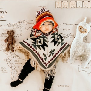 Baby Poncho 0-12 Months Boho Poncho Alpaca Poncho Fringe Poncho Kids Poncho Pullover Poncho Hooded Poncho Handmade 画像 2