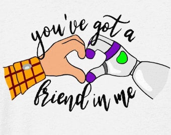 DisneyBound Pixarbound Pixar Toy Story Woody Buzz Lightyear You&#39;ve got a friend in me heart hands T-shirt - Adults and Kids