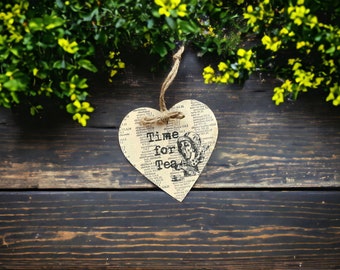 Alice in Wonderland quote decoupage heart| Home decor hanging heart| Home decor Gift Time for Tea