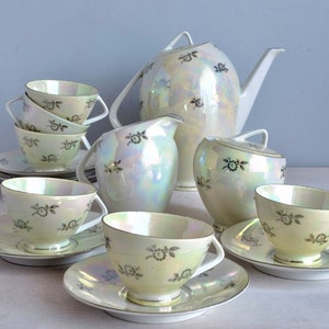 Vintage Iridescent Porcelain Coffee Set for 6, KAHLA, Germany, 60s, Fine China Demitasse Set, Espresso Cups, Porcelain Coffee Service