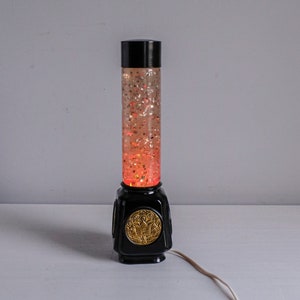 Vintage Lavalampe Bakelit & Glas Schreibtisch Tischlampe Nachtlicht, Glitzerlampe, seltene Paillettenlampe