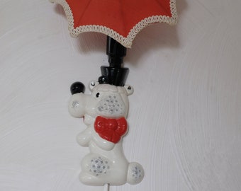 Kids Wall Night Light Vintage, Poodle Dog w Umbrella, Children's Room Lamp, Nursery Lighting Wall Sconce,