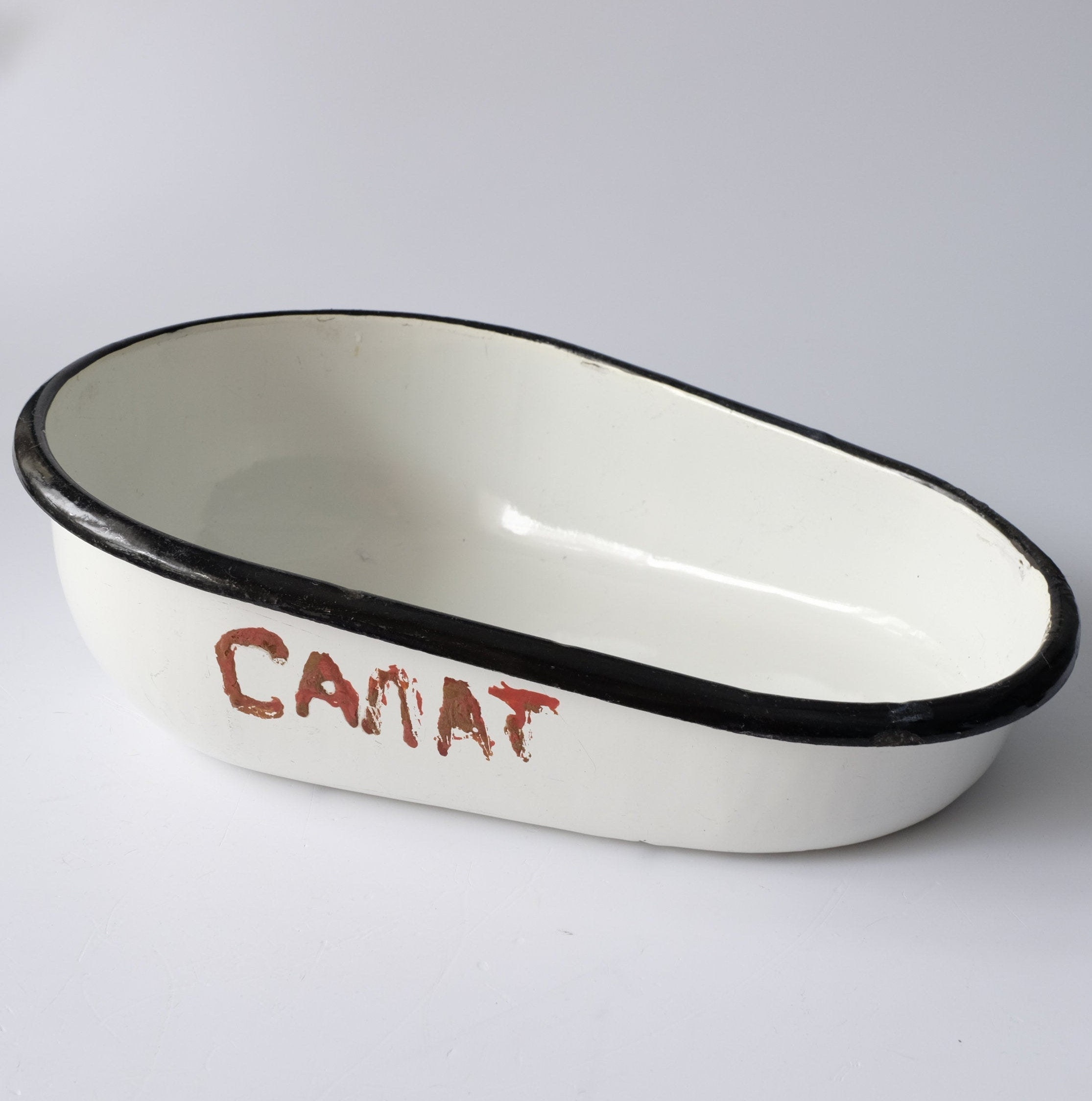 Large Deep Oval Enamelware Tray Vintage White Enamel Tray Etsy