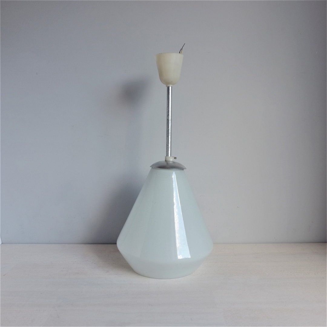 White Glass Pendant Light Fixture Mid Century Hanging Lamp - Etsy