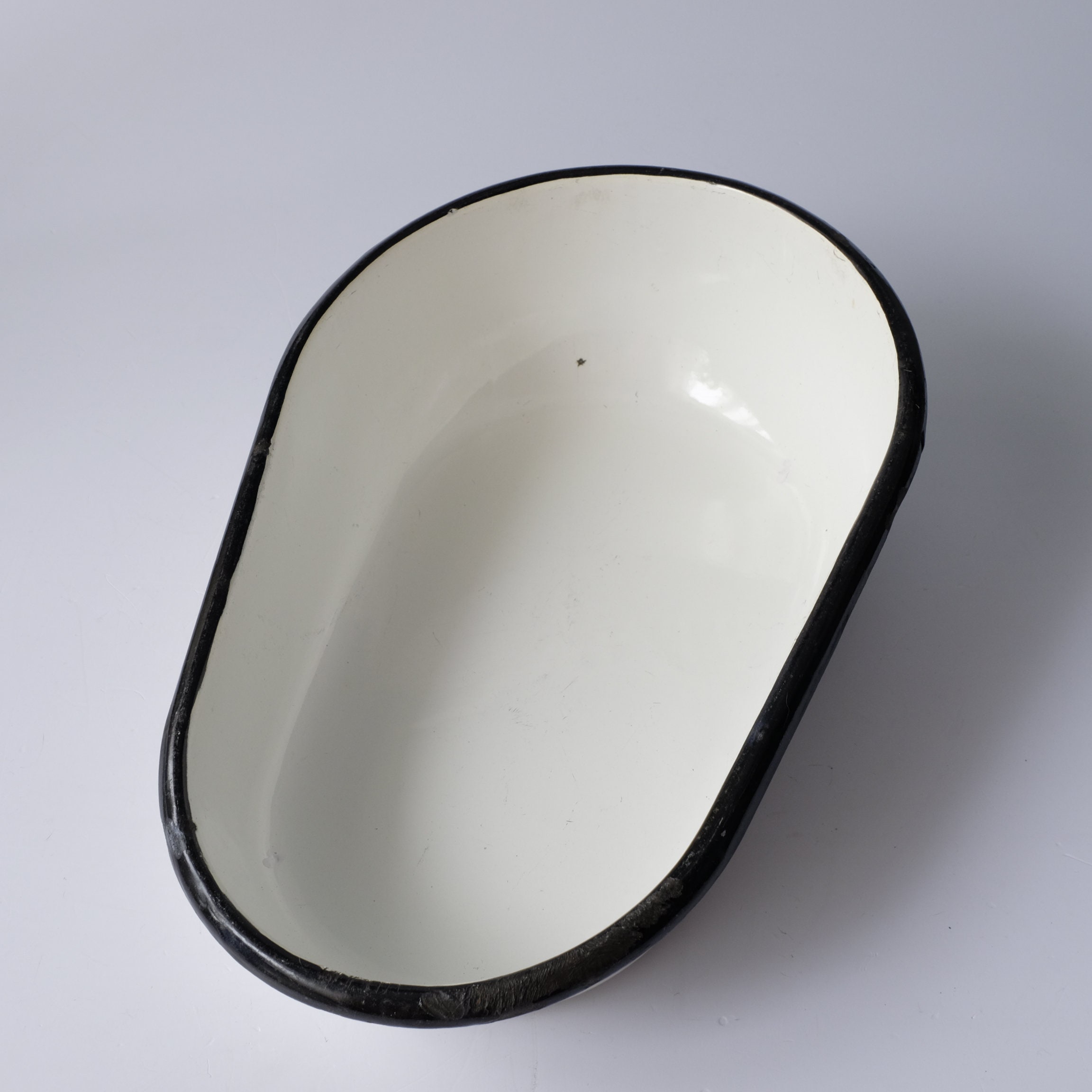 Large Deep Oval Enamelware Tray Vintage White Enamel Tray Etsy