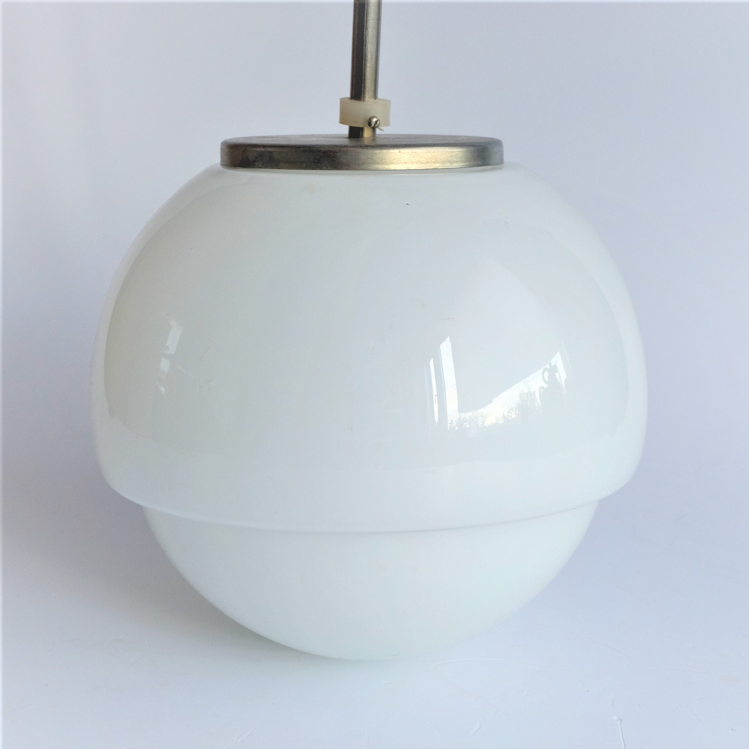 White Glass Globe Pendant Light Fixture Mid Century Sphere Etsy