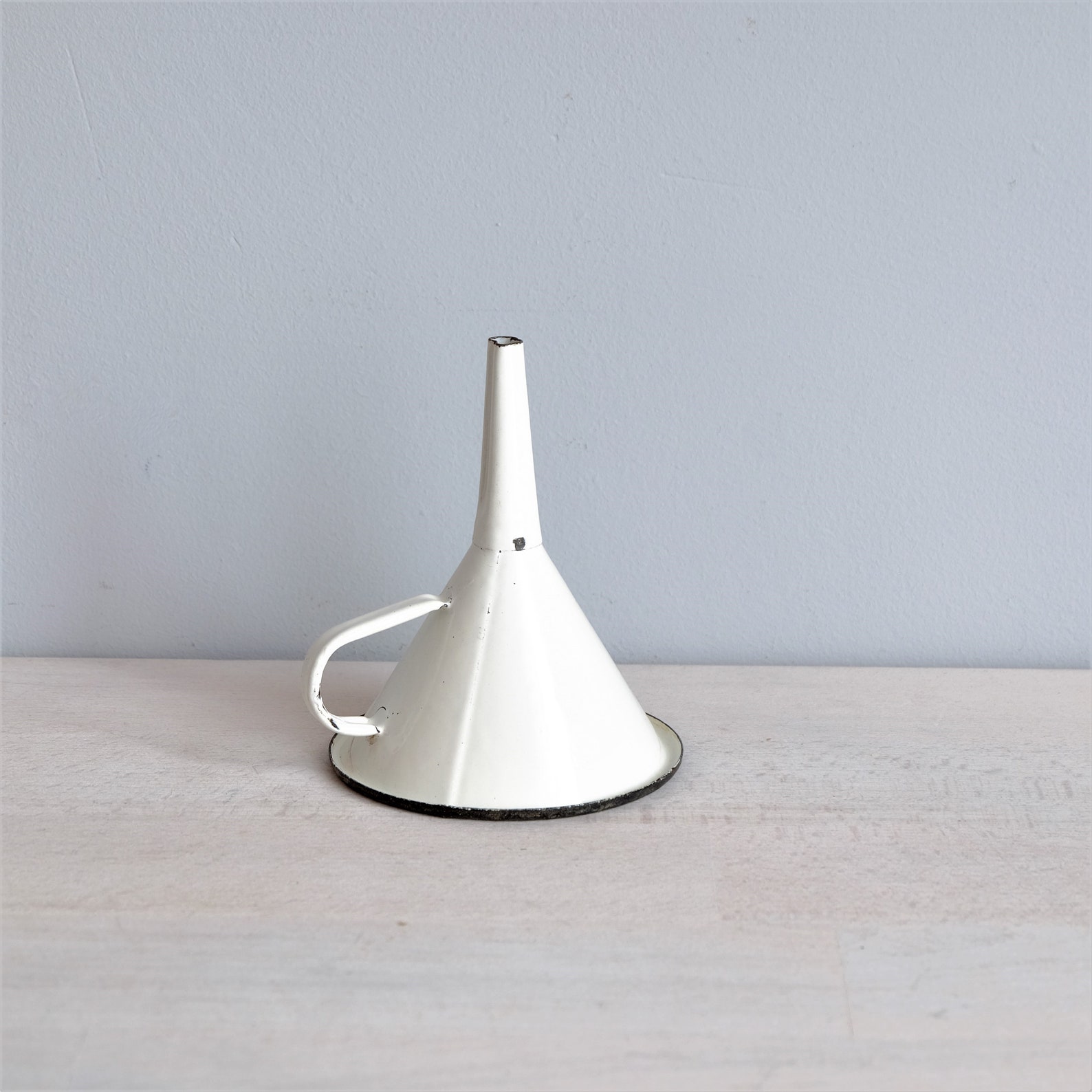 Vintage Enamelware White Enamel Funnel With Handle Retro Etsy
