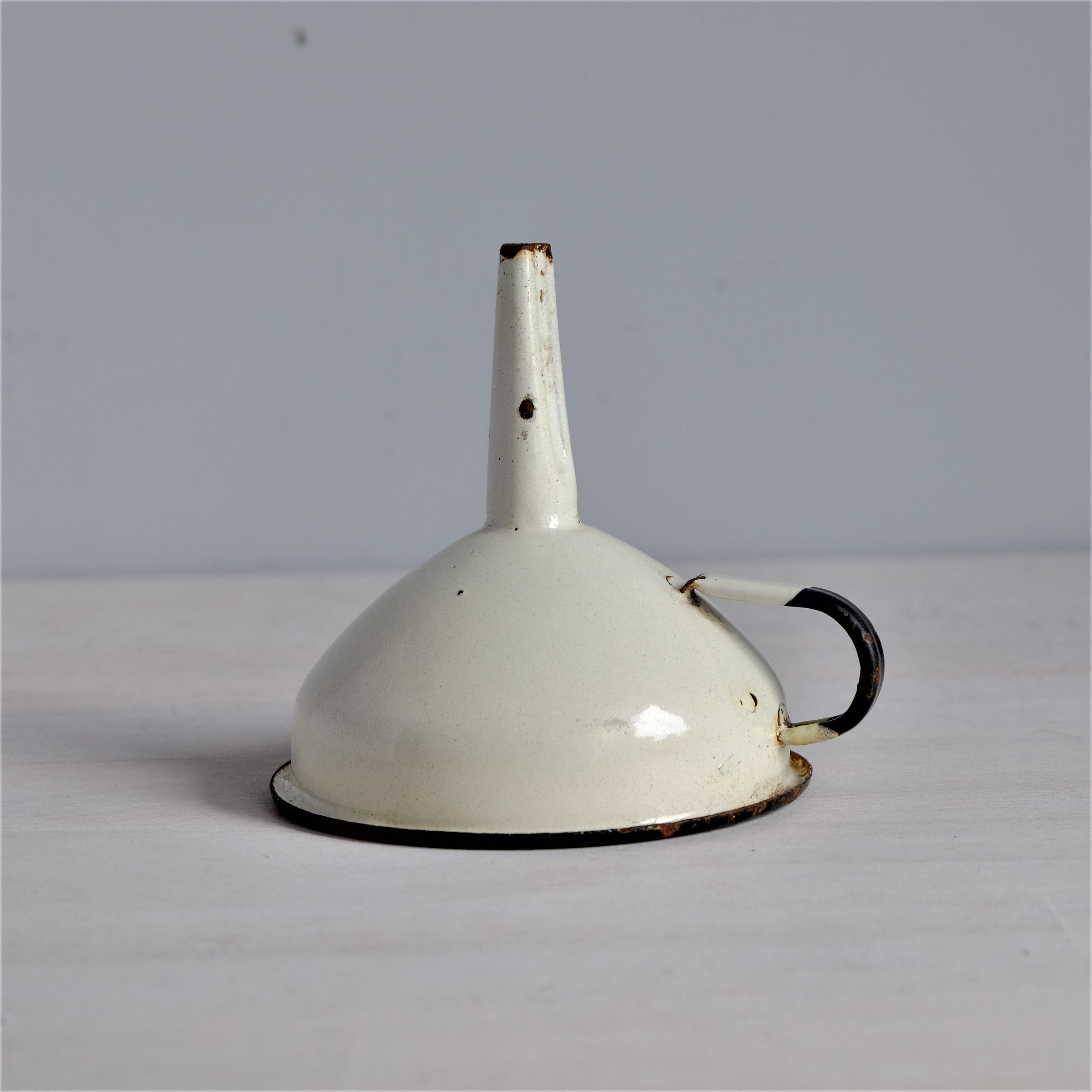 Vintage Enamelware White Enamel Funnel With Handle Retro Etsy UK